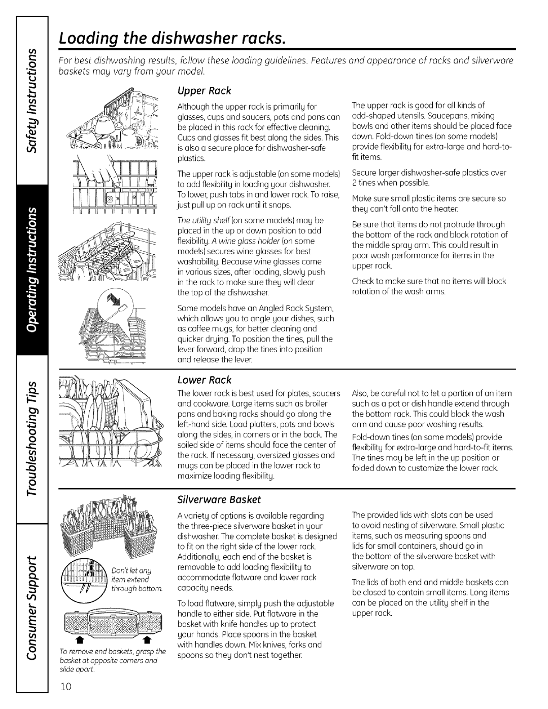 GE GLD6900 manual Loading the dishwasher racks, Upper Rack, Silverware Basket 