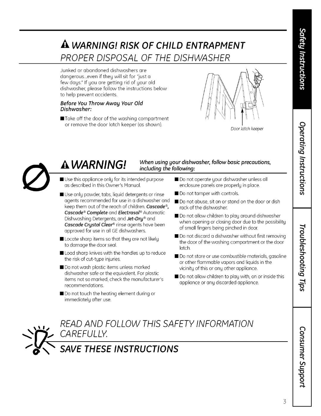 GE GLD6900 manual Before You Throw Awag Your Old Dishwasher, When using gour dishwasher, follow basic precautions 