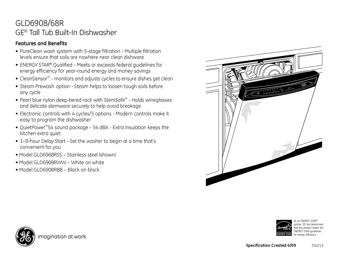 GE GLD6908RWW, GLD6908RBB, GLD6968RSS dimensions Features and Benefits 