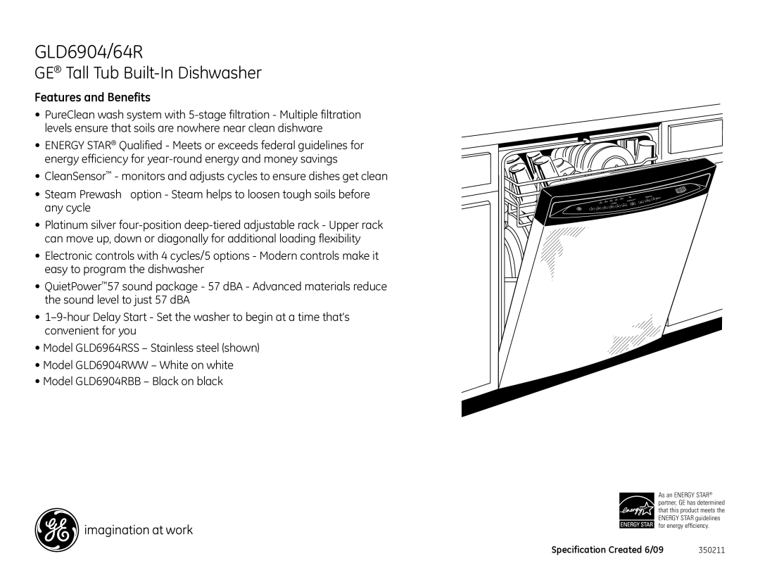 GE GLD6904RBB, GLD6964RSS, GLD6904RWW dimensions Features and Benefits 