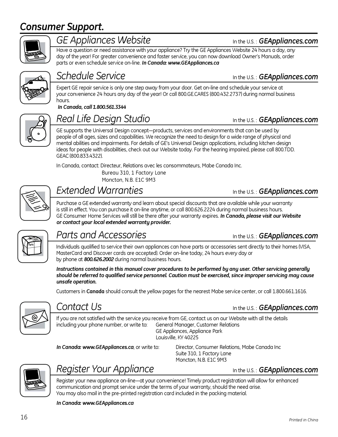 GE GLDT696, GLDT690 owner manual Consumer Support 