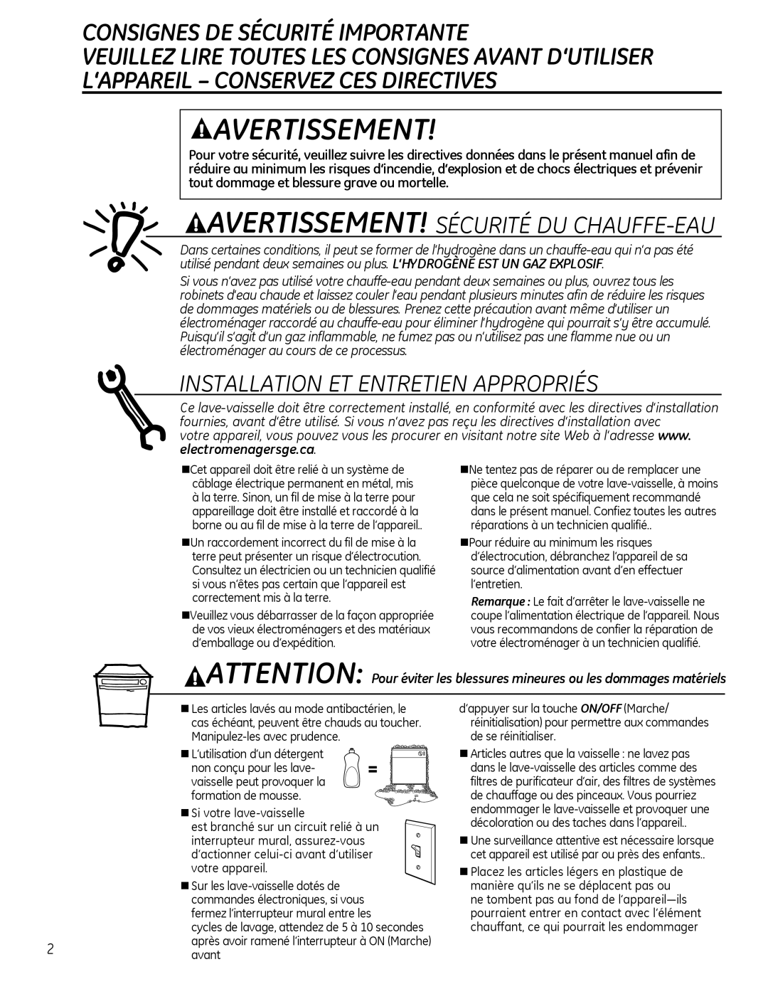 GE GLDT696, GLDT690 owner manual Avertissement, Avant 