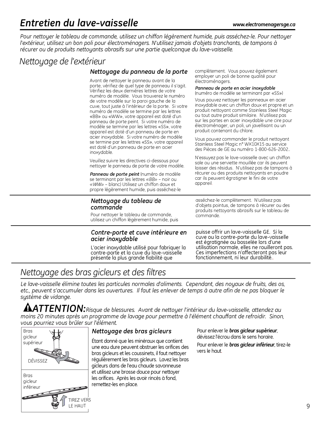 GE GLDT690, GLDT696 Entretien du lave-vaisselle, Nettoyage du panneau de la porte, Nettoyage du tableau de commande 