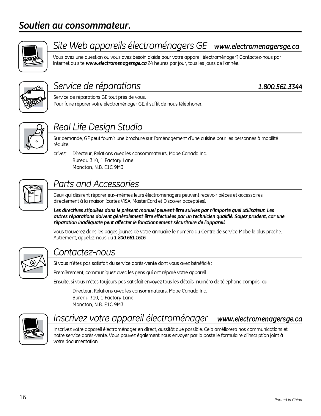 GE GLDT696, GLDT690 owner manual Soutien au consommateur Service de réparations, Contactez-nous 