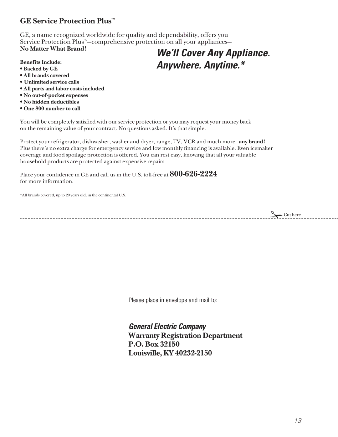 GE GMS10AAMRWW, GMS10AAMLWW, 162D3907P004 owner manual We’ll Cover Any Appliance. Anywhere. Anytime 