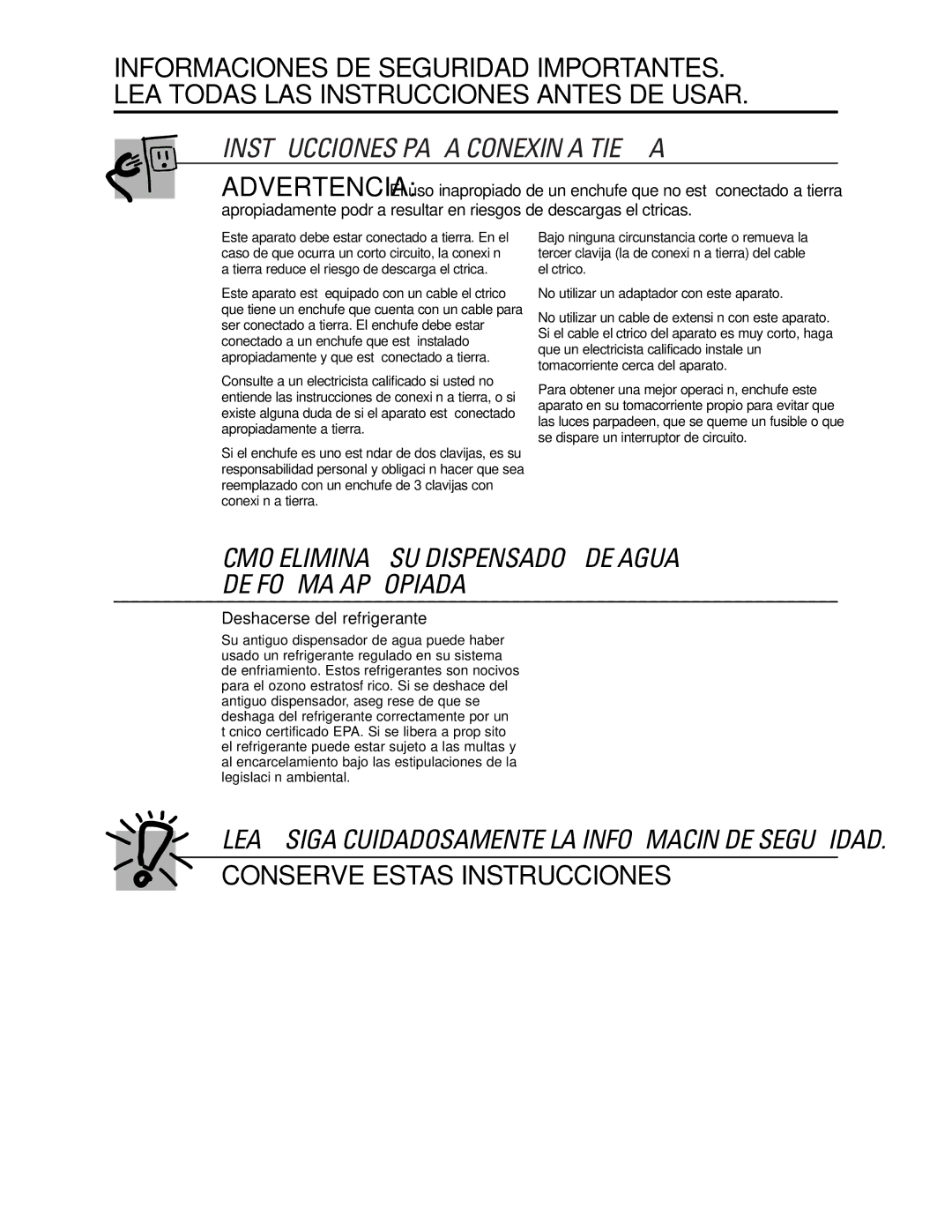 GE GXCC01D, GNCF04H/GXCF05D Instrucciones Para Conexión a Tierra, Cómo Eliminar SU Dispensador DE Agua DE Forma Apropiada 