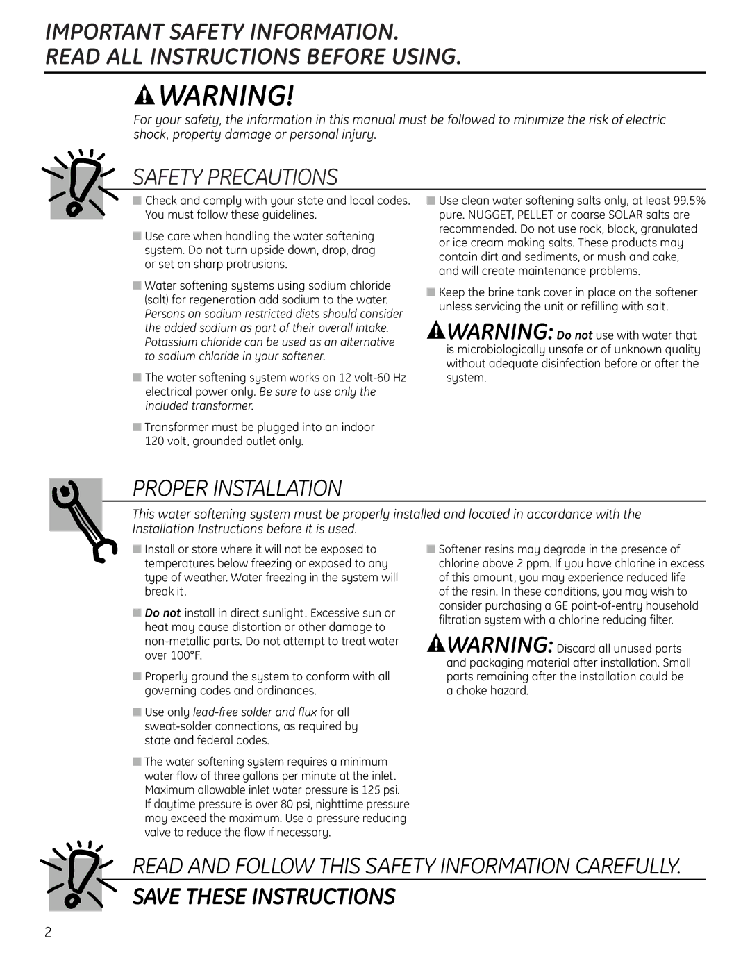 GE GNPR48L, GNPR40L installation instructions Safety Precautions 