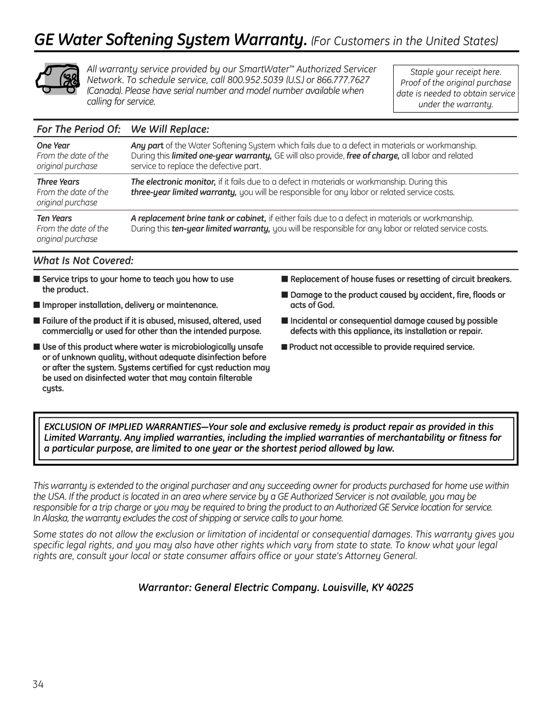 GE GNPR48L For The Period We Will Replace, What Is Not Covered, Warrantor General Electric Company. Louisville, KY 