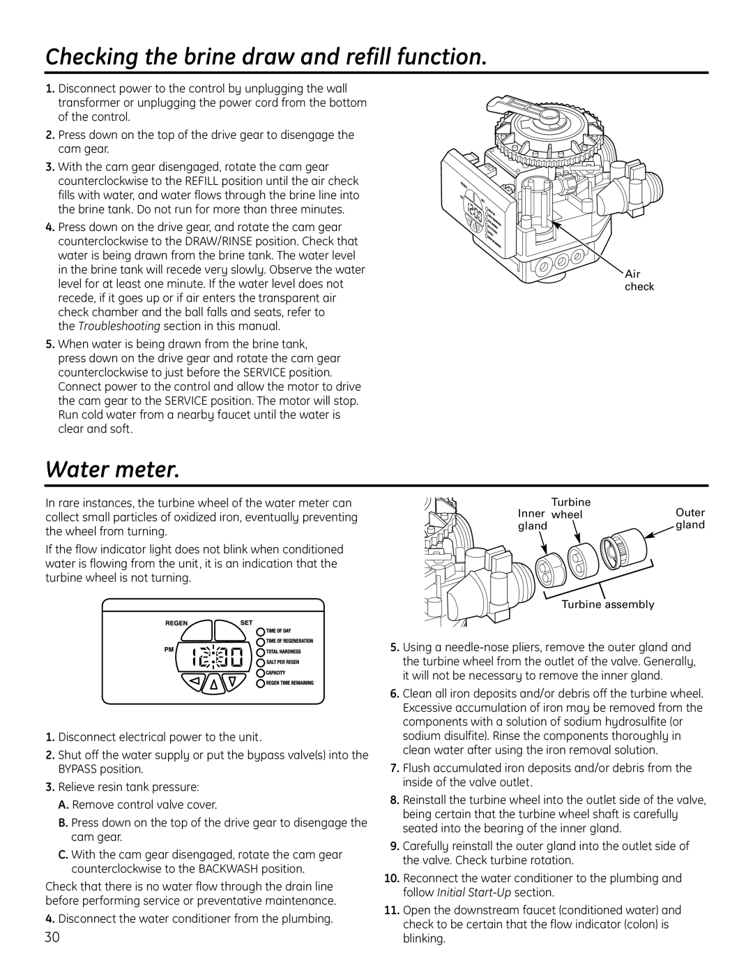 GE GNPR48L, GNPR40L installation instructions Checking the brine draw and refill function, Water meter 