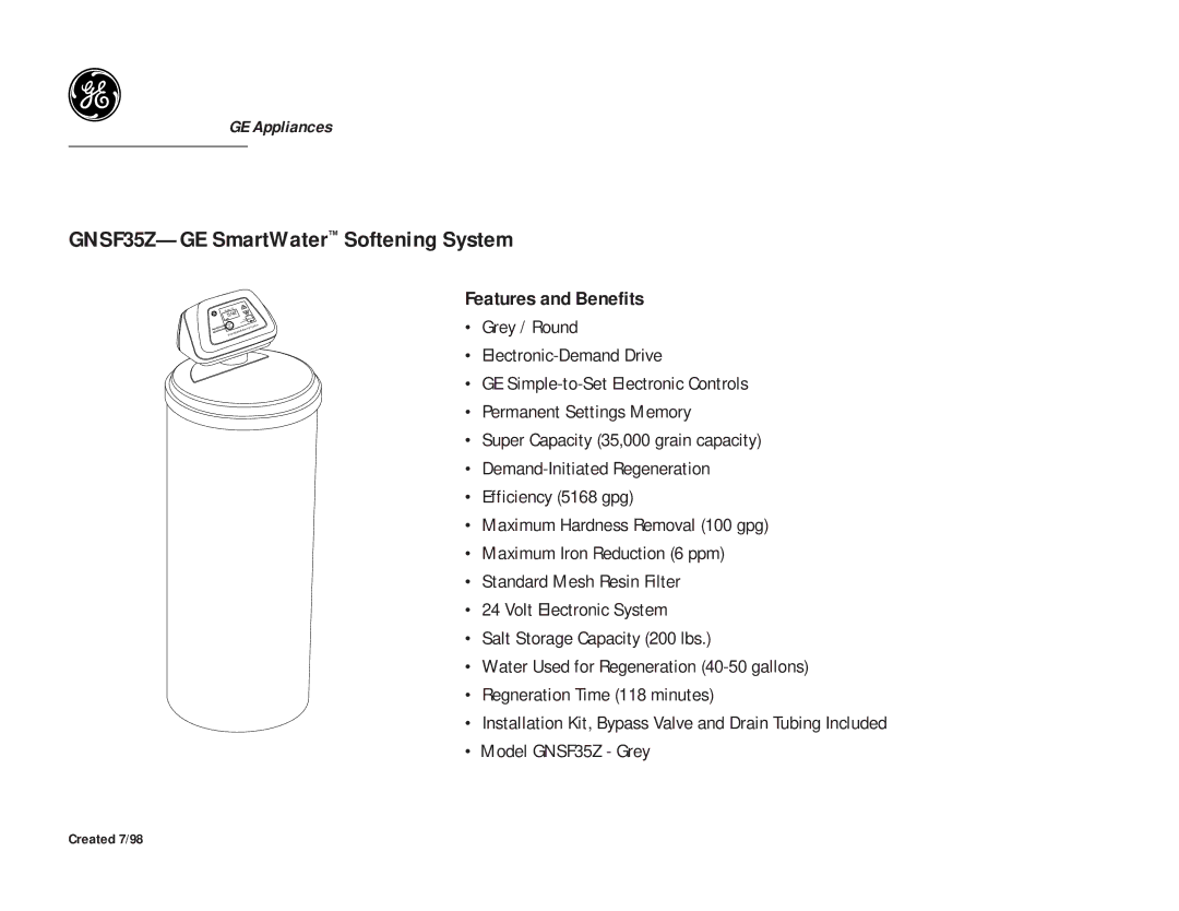 GE GNSF35Z warranty Features and Benefits 