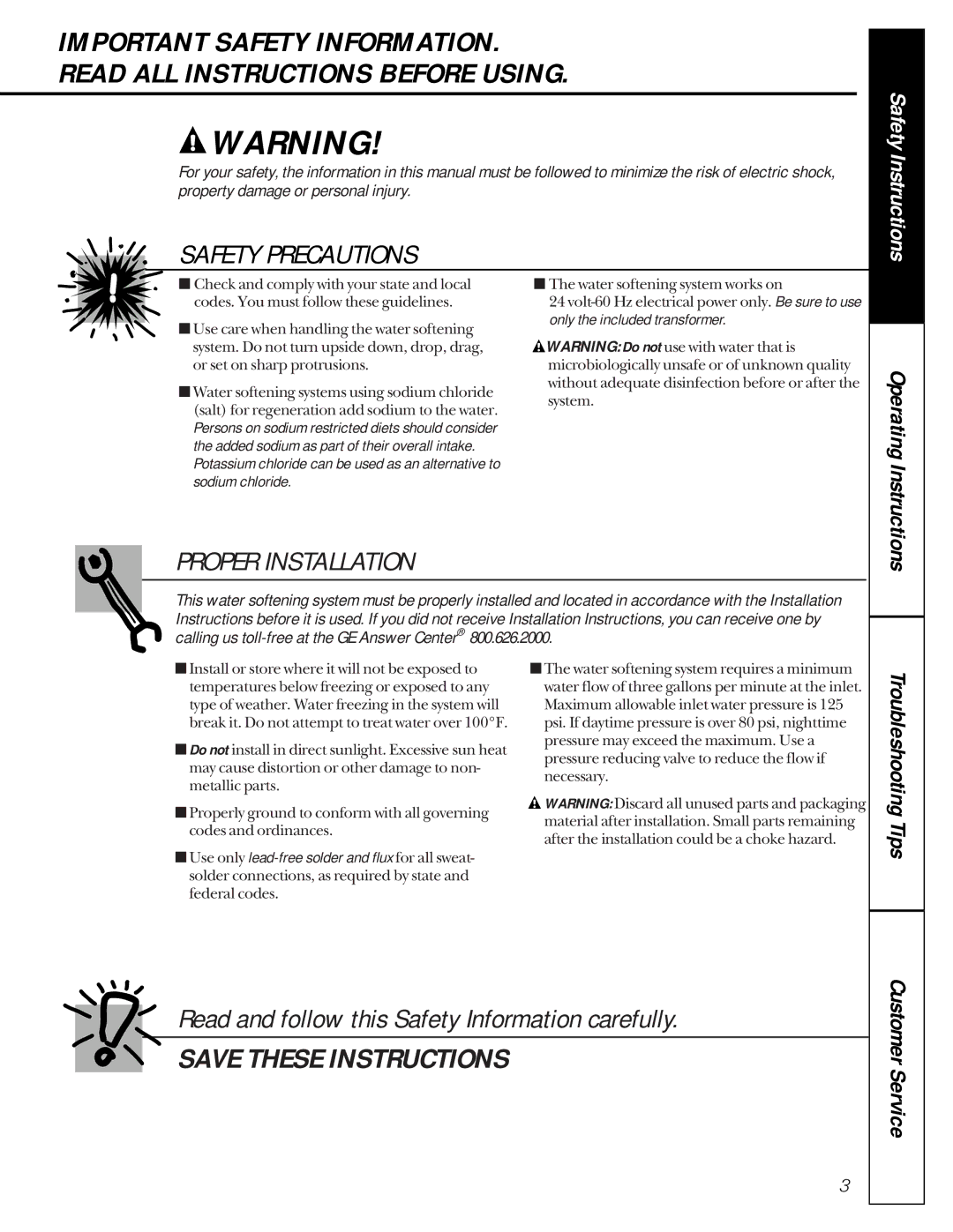 GE GNSF35Z01, GNSF18Z01, GNSF23Z01 owner manual Safety Precautions 