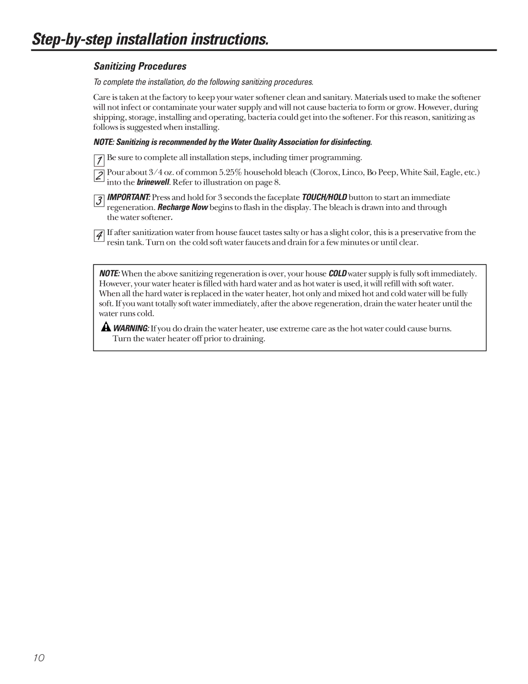 GE GNSF39A01, GNSF48A01 installation instructions Sanitizing Procedures 