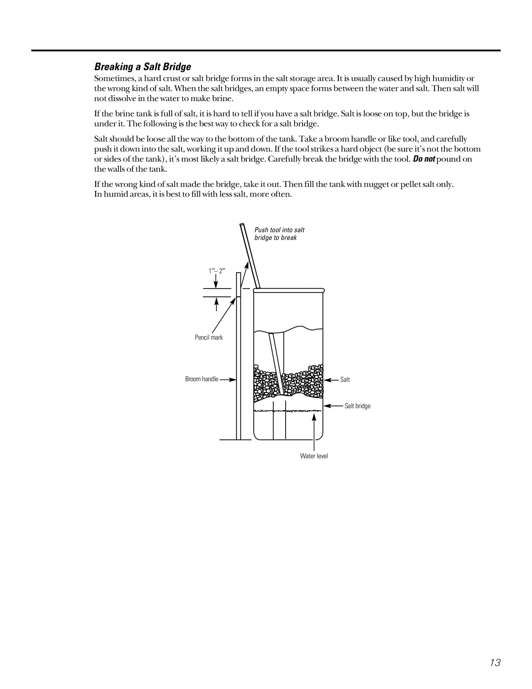 GE GNSF48A01, GNSF39A01 installation instructions Breaking a Salt Bridge 