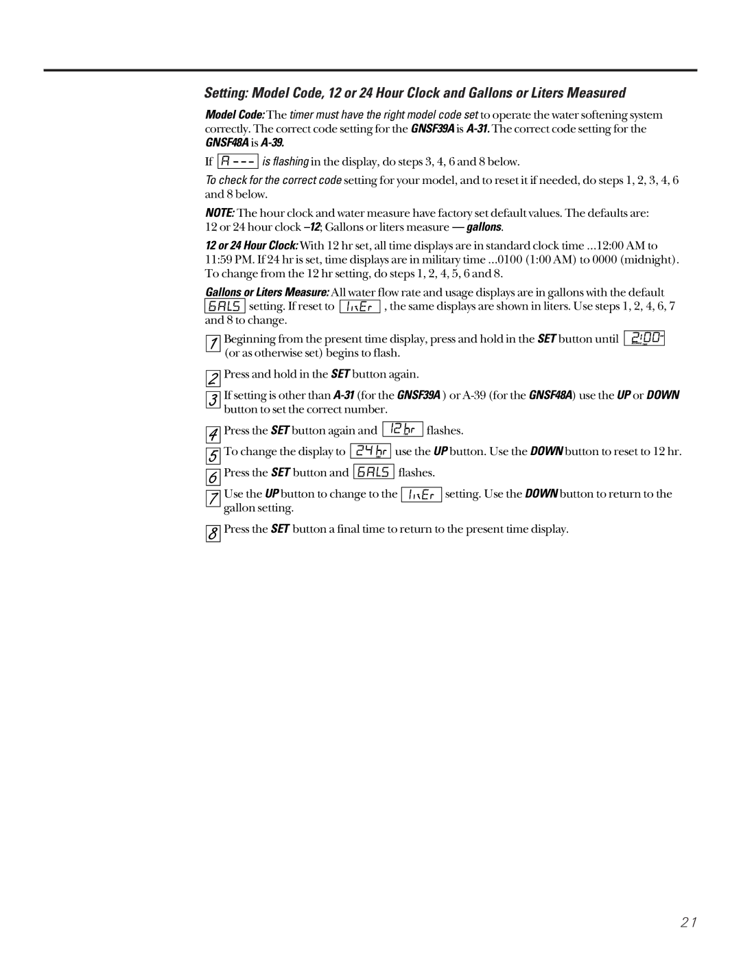 GE GNSF48A01, GNSF39A01 installation instructions Time 