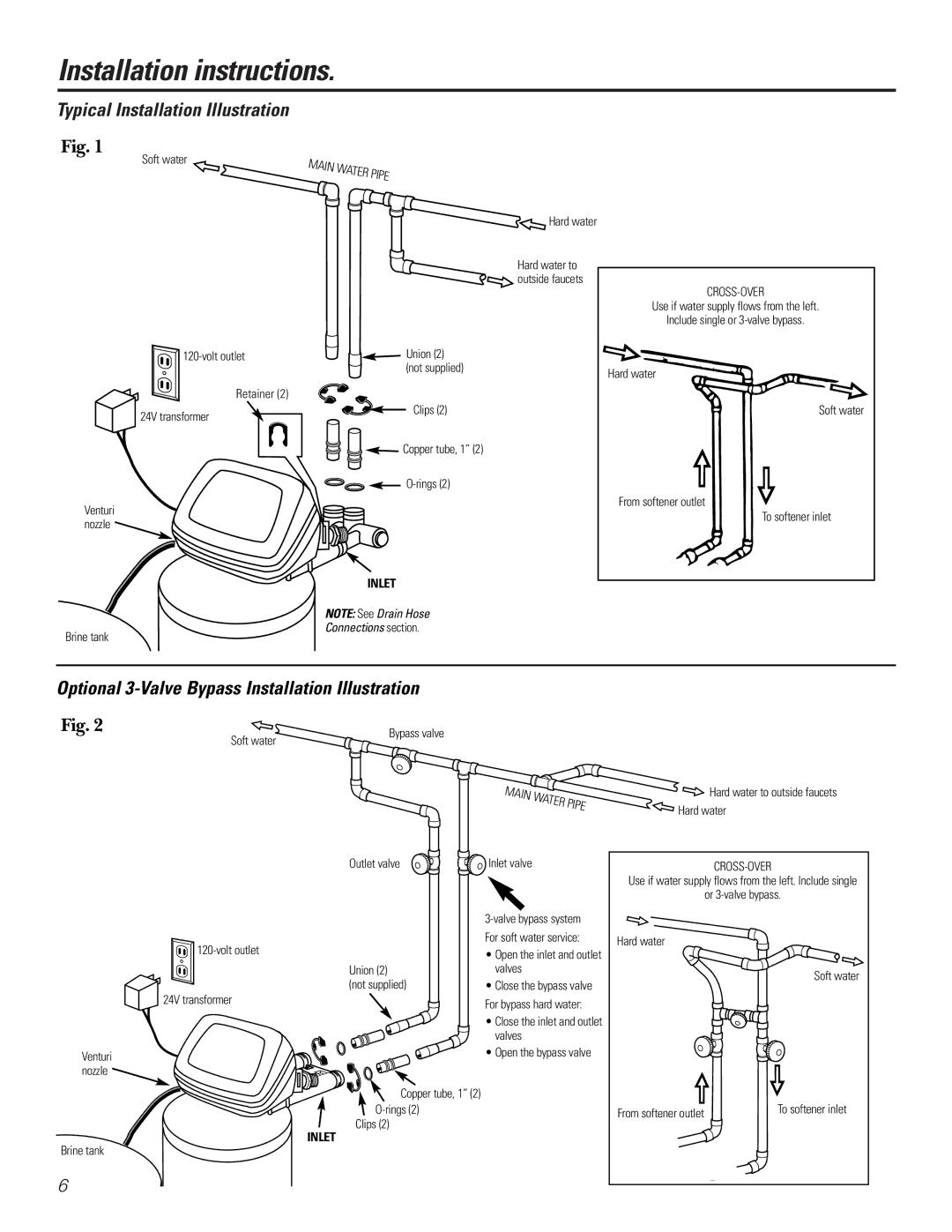 GE GNSF39A01, GNSF48A01 Optional 3-Valve Bypass Installation Illustration, Typical Installation Illustration 