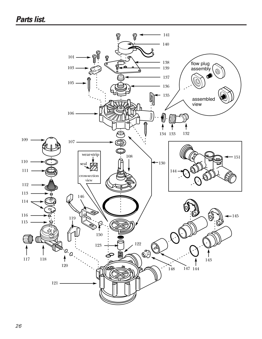 GE GNSF39A01, GNSF48A01 installation instructions Parts list, flow plug, assembled view, assembly 