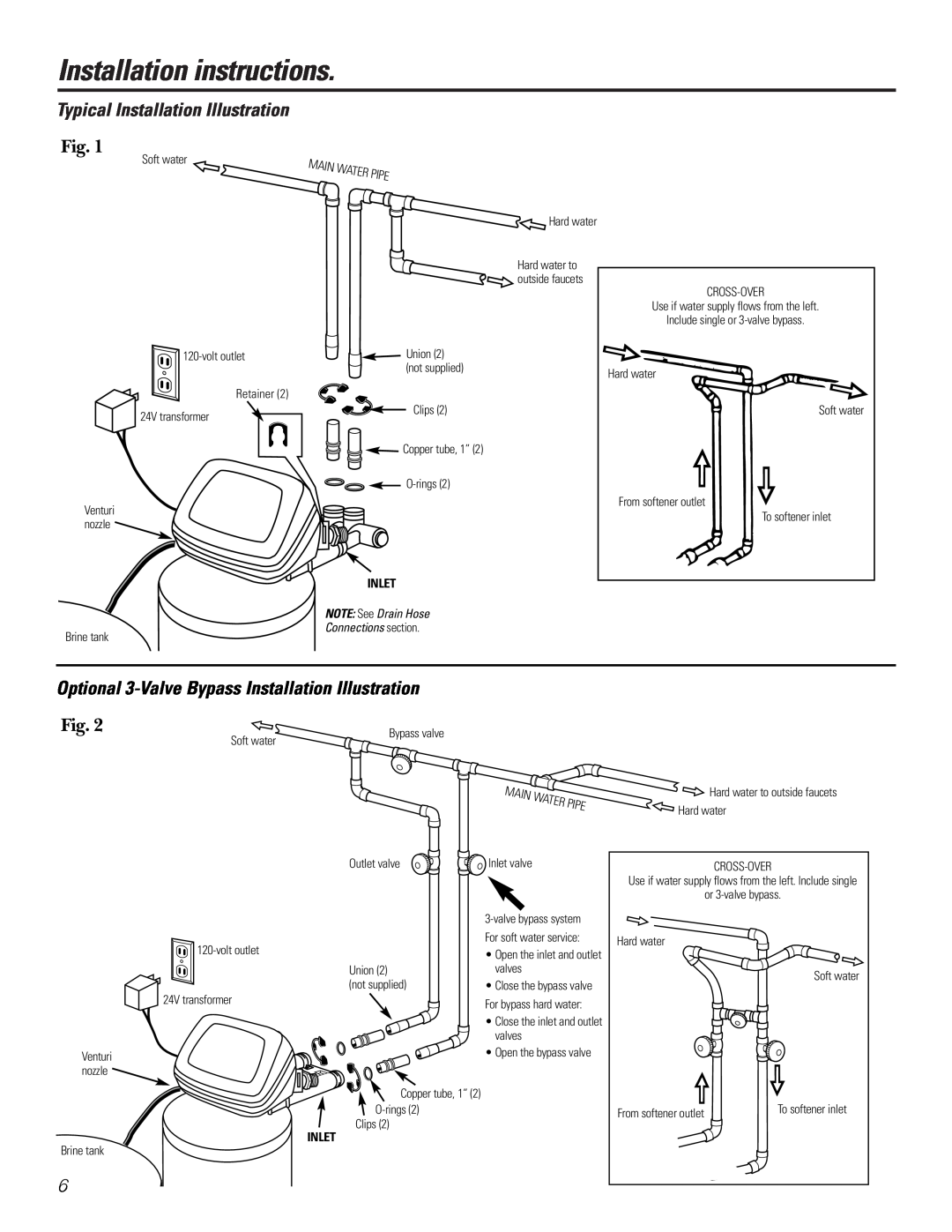 GE GNSF39A01 Installation instructions, Optional 3-Valve Bypass Installation Illustration, Main Water Pipe, Inlet 