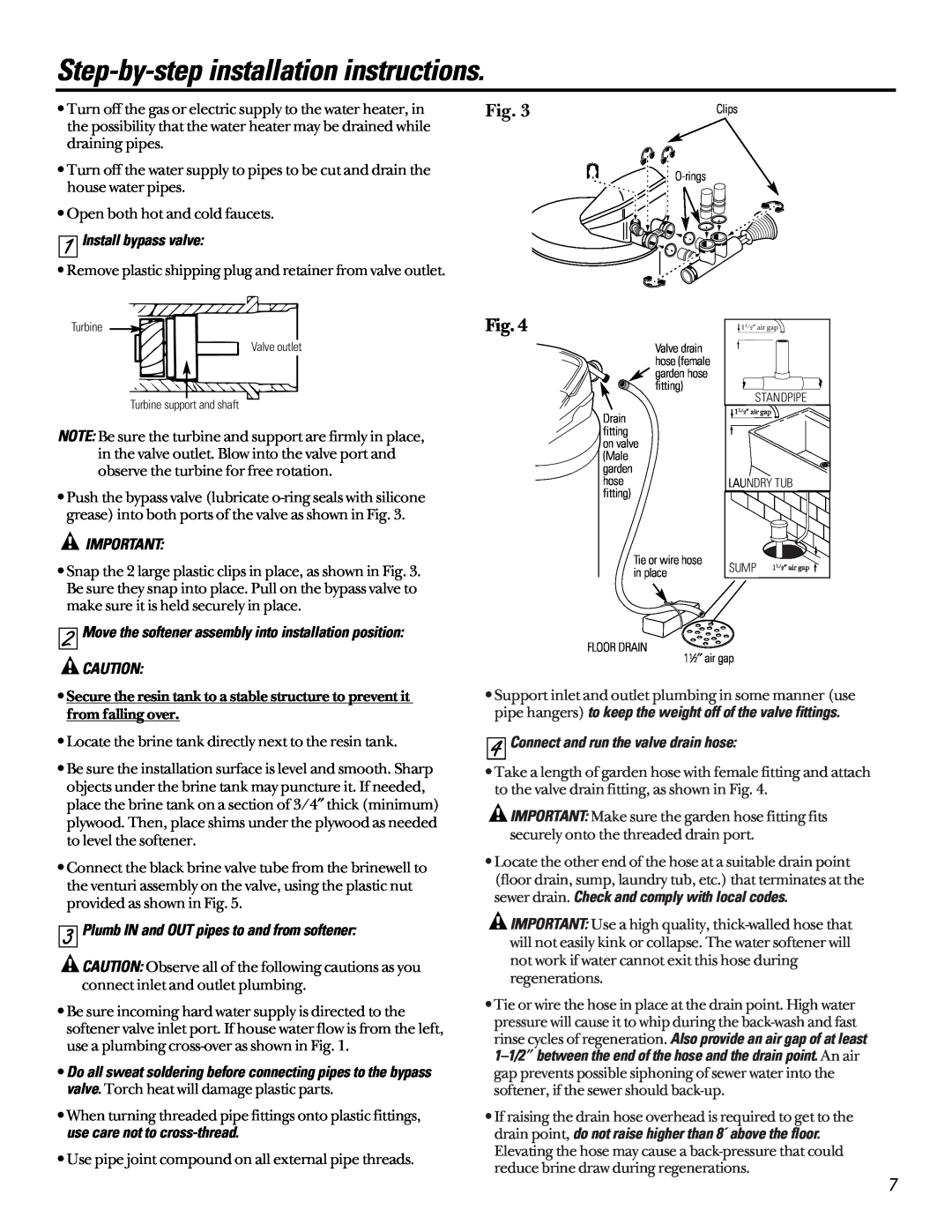 GE GNSF48A01 Step-by-step installation instructions, Install bypass valve, Plumb IN and OUT pipes to and from softener 