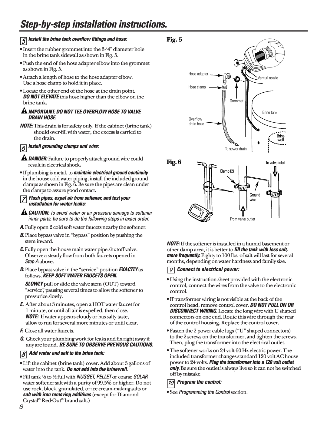 GE GNSF39A01, GNSF48A01 Step-by-step installation instructions, Install the brine tank overflow fittings and hose 