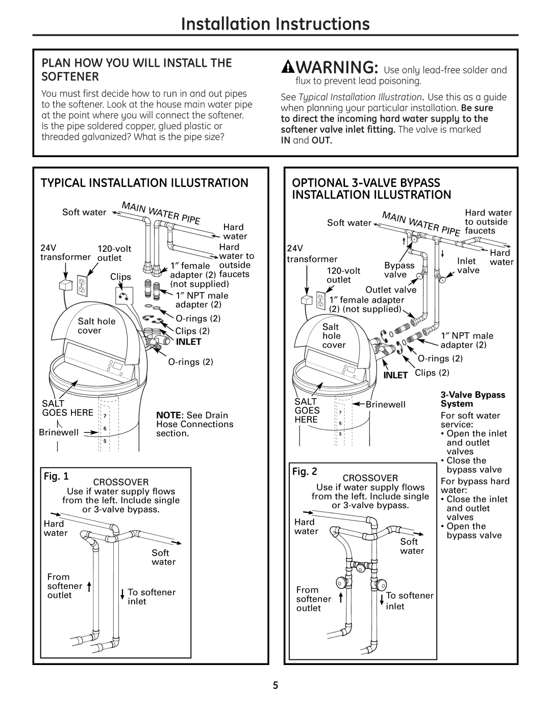 GE GXSH39E, GNSH45E installation instructions Plan HOW YOU will Install the Softener, Out 