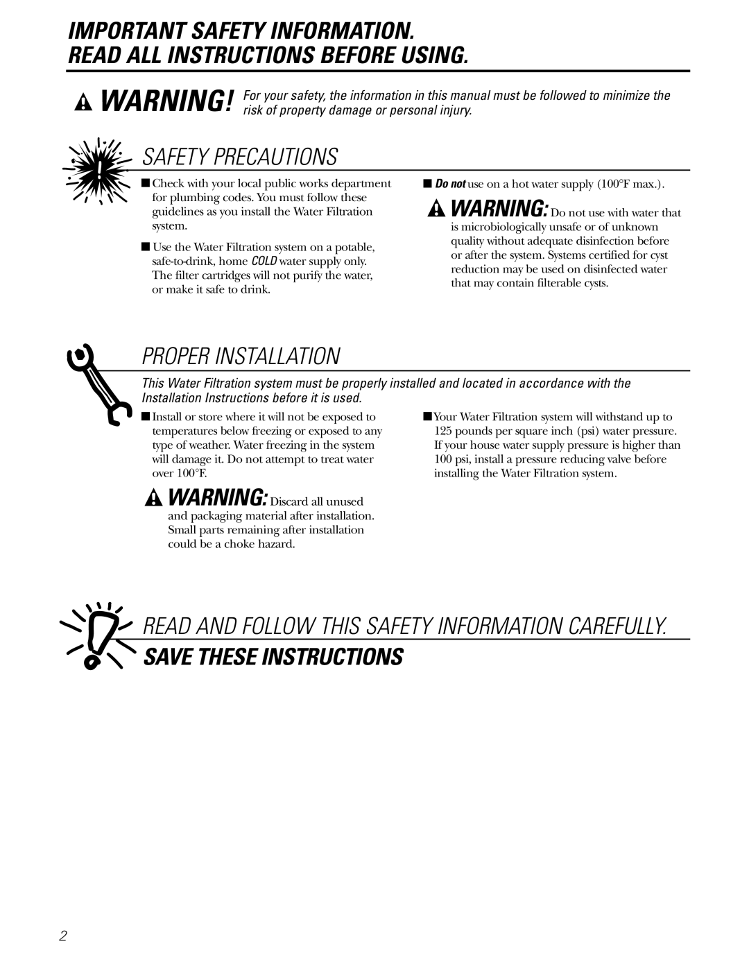 GE GNSV30CWW, GNSV30CCC, GNSV25CBL, GN1S15CBL (REV. 2), GNSL05CBL (REV. 2) owner manual Safety Precautions 