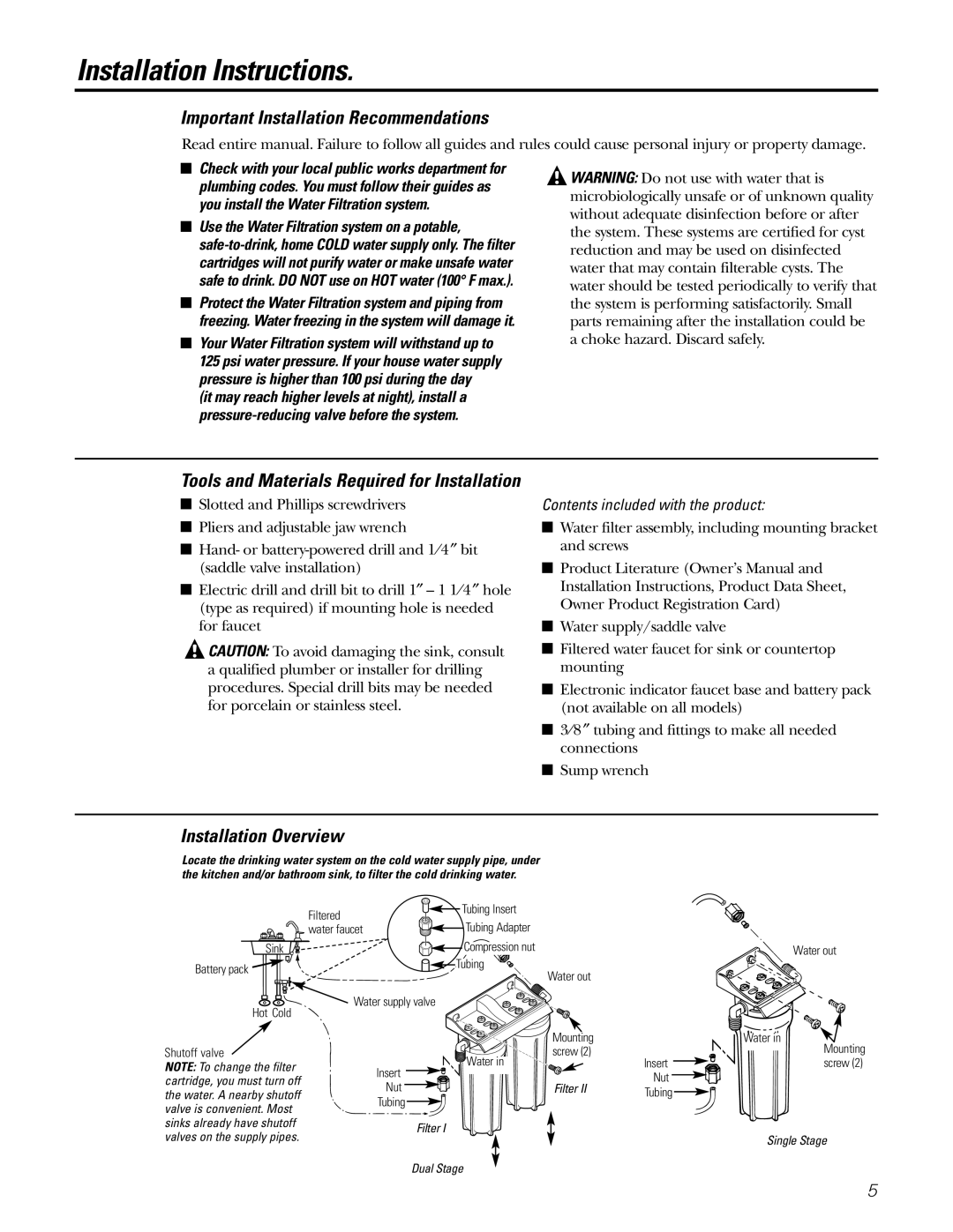 GE GNSV30CCC, GNSV25CBL, GNSV30CWW Installation Instructions, Important Installation Recommendations, Installation Overview 