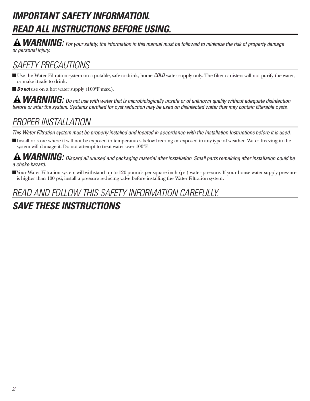 GE GNSV70FBL owner manual Read and Follow this Safety Information Carefully 