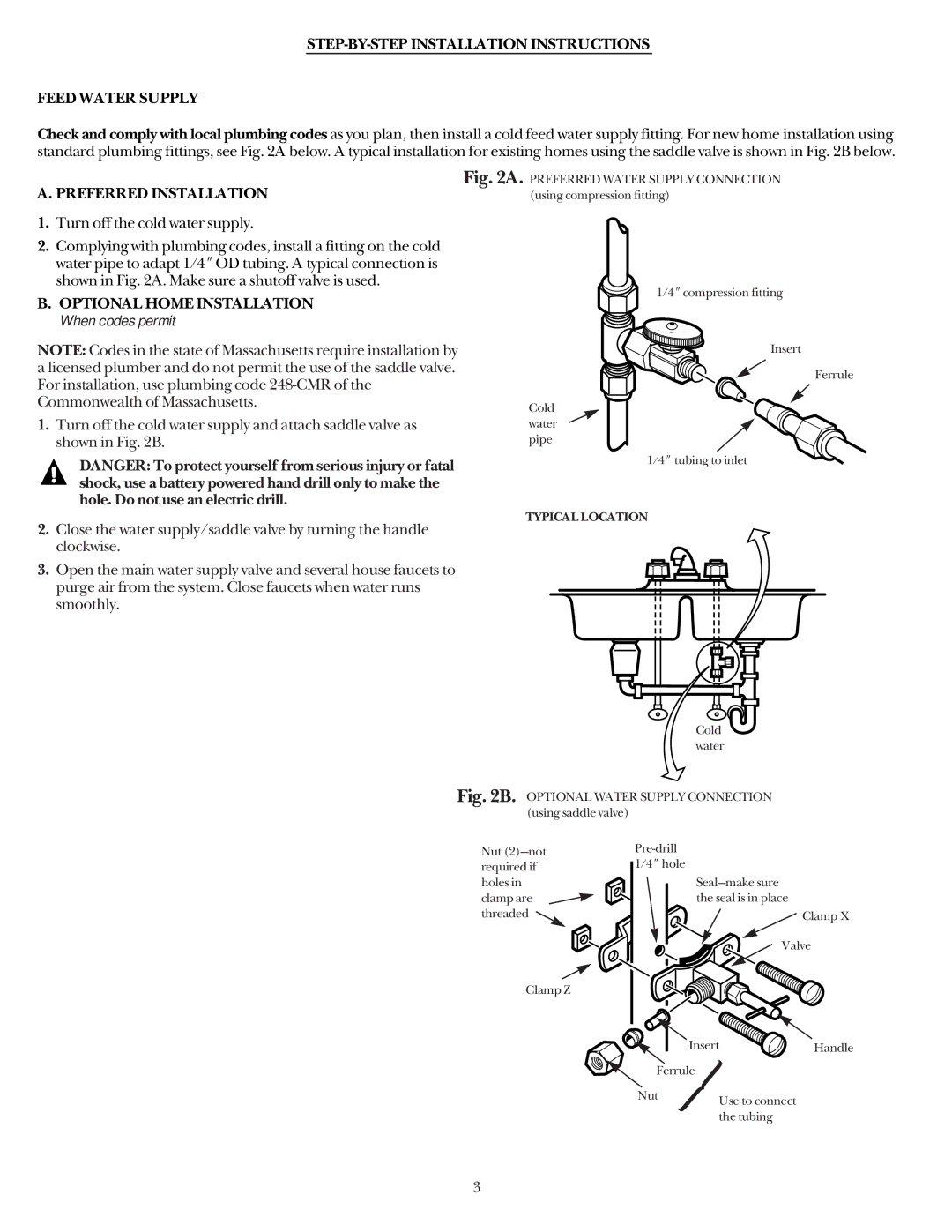 GE GNUL30Z STEP-BY-STEP Installation Instructions Feed Water Supply, Preferred Installation, Optional Home Installation 