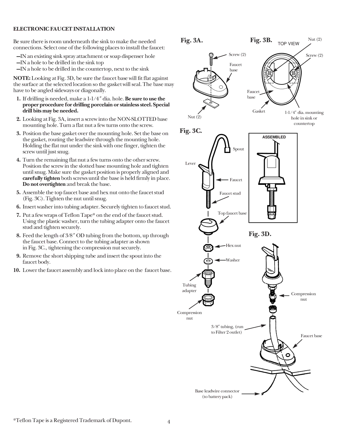 GE GNUL30Z installation instructions Electronic Faucet Installation, Tighten the nut until snug 