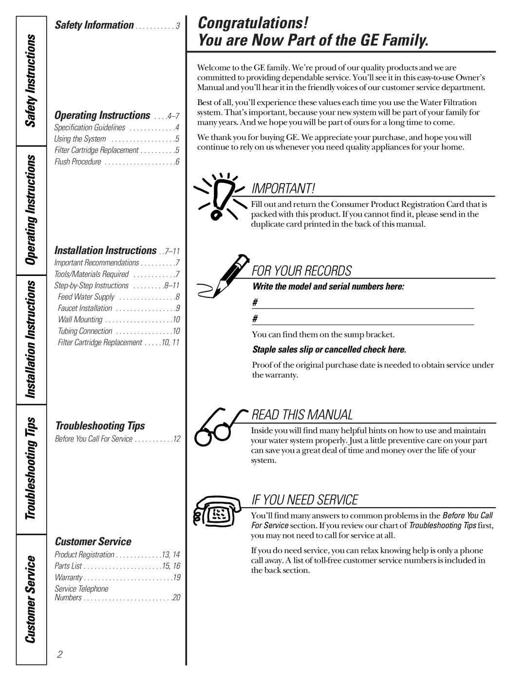 GE GNUT03B, GXUT03B owner manual Congratulations You are Now Part of the GE Family, Operating Instructions 