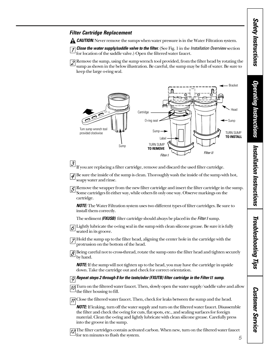 GE GXUT03B, GNUT03B owner manual Filter Cartridge Replacement 