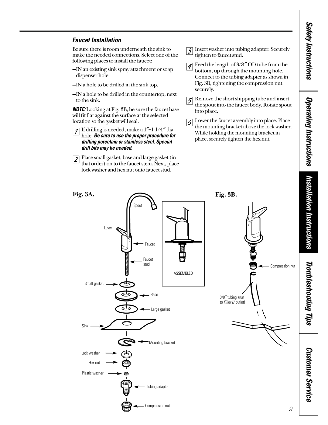 GE GXUT03B, GNUT03B owner manual Faucet Installation, Drill bits may be needed 