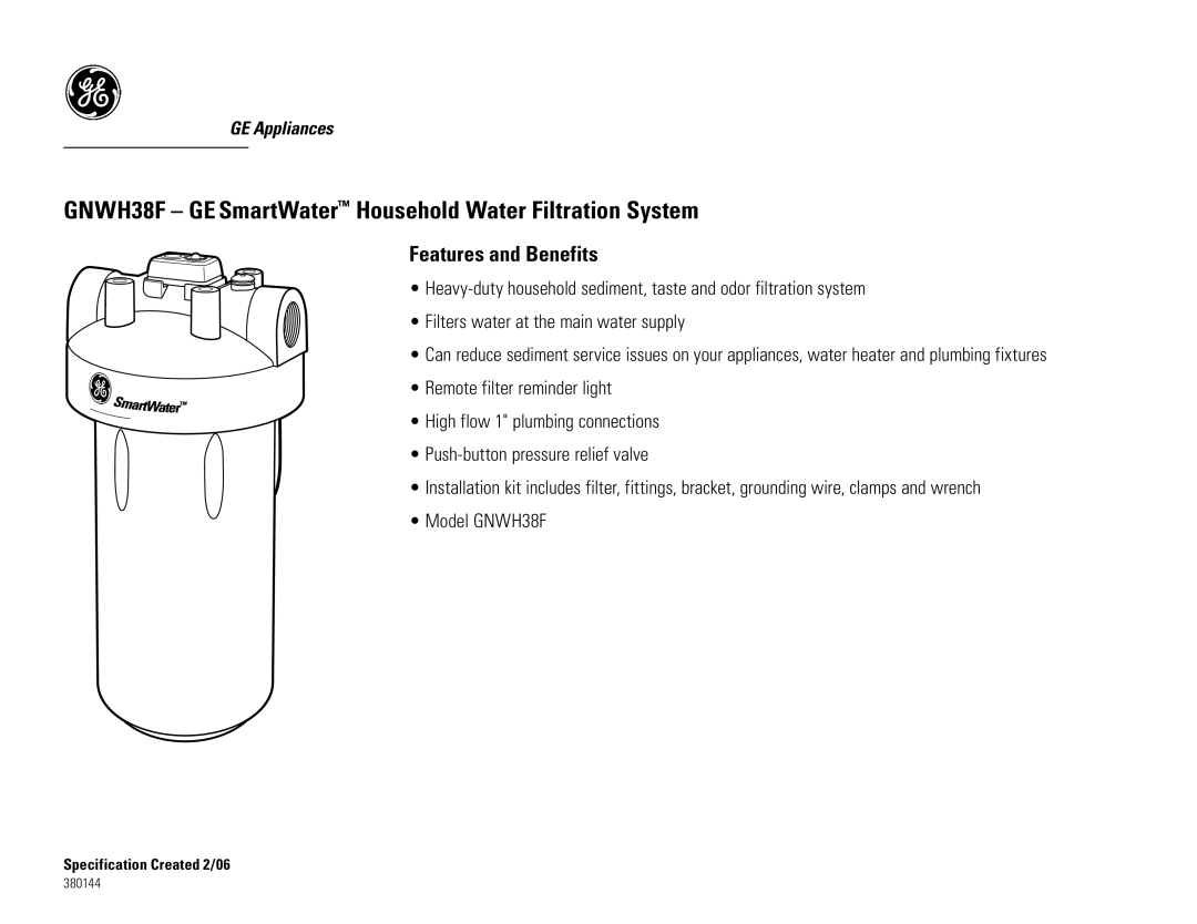 GE GNWH38F warranty Features and Benefits 