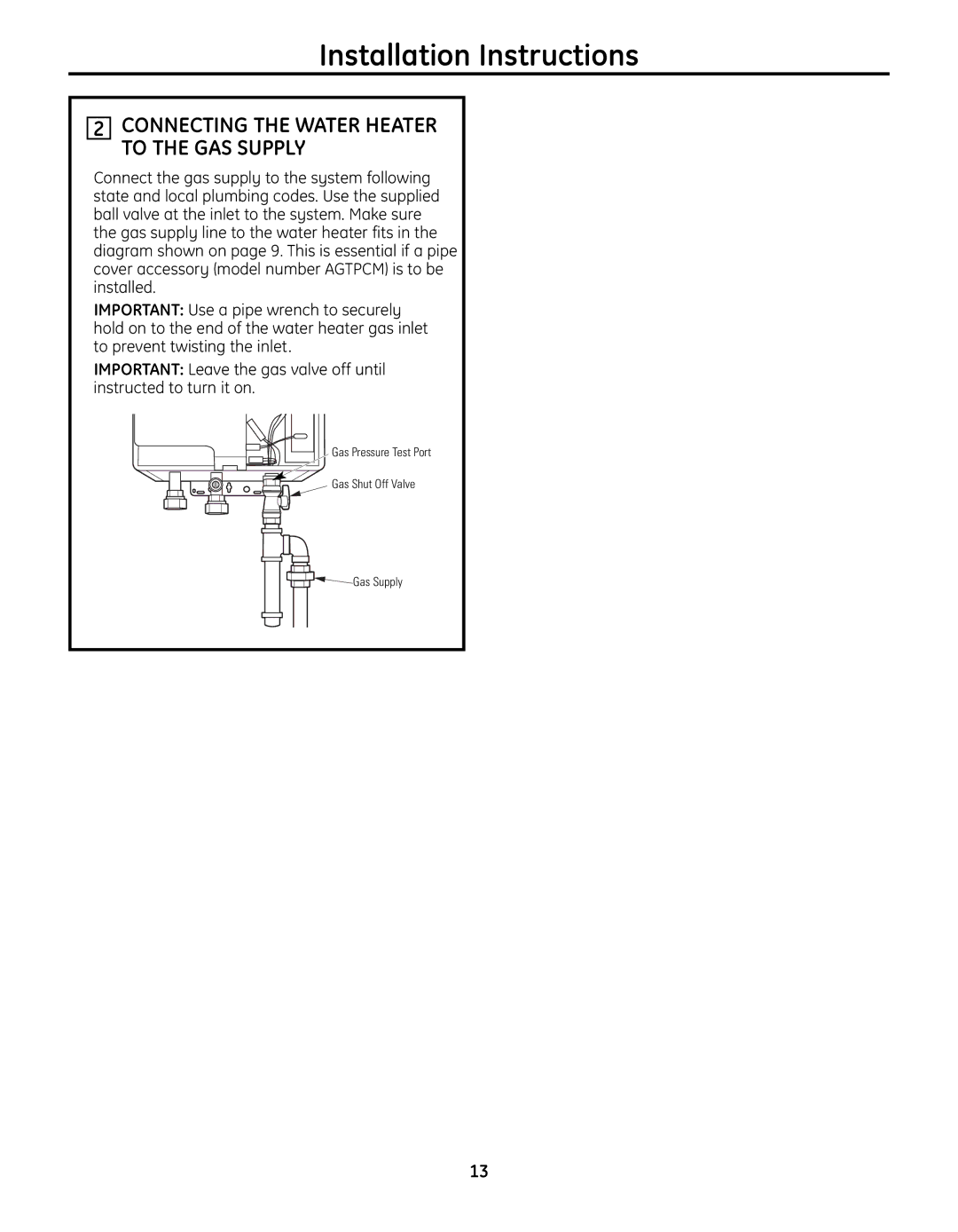 GE GN94DNSRSA, GP94DNSRSA, GN75DNSRSA warranty Connecting the Water Heater to the GAS Supply 