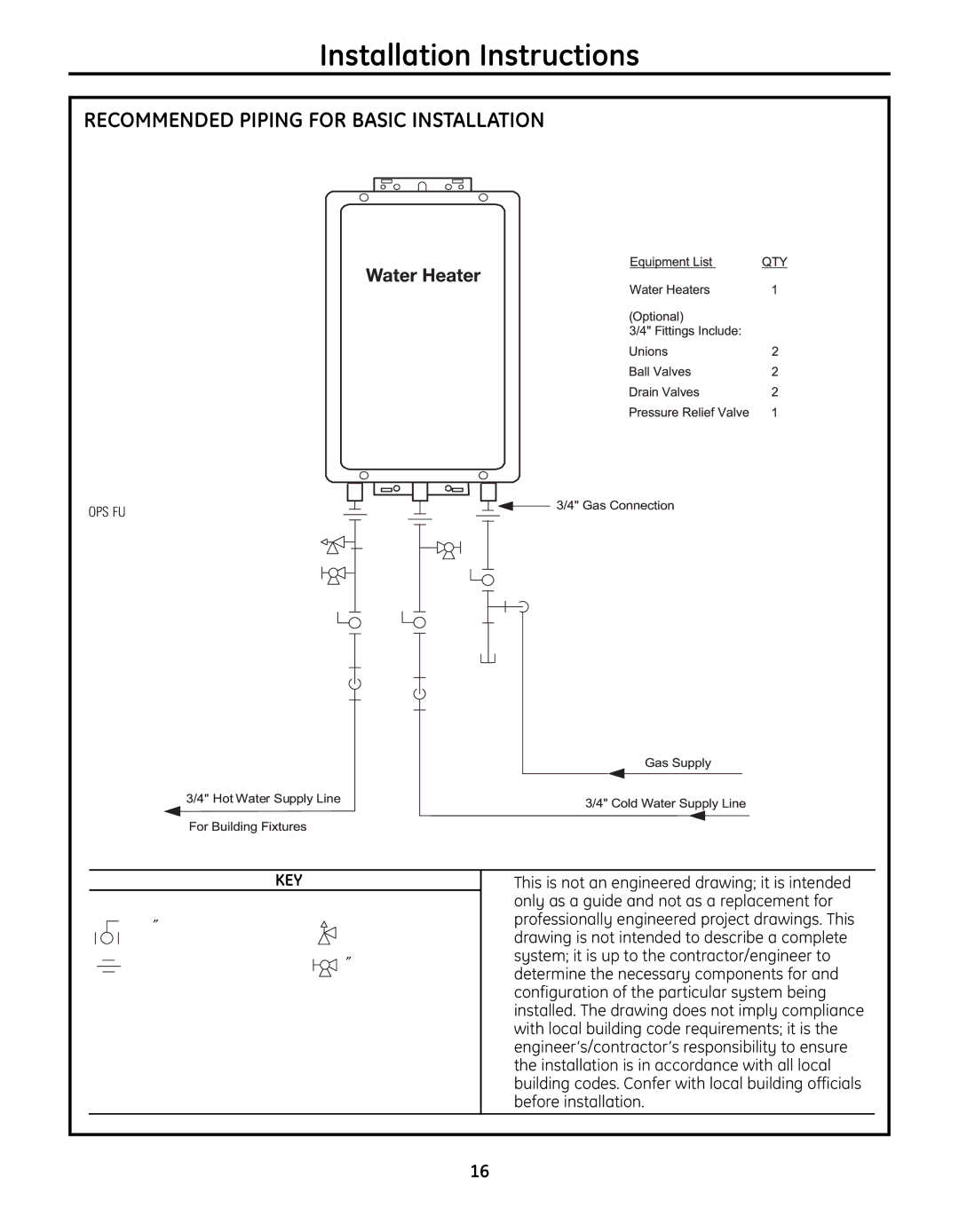 GE GN94DNSRSA, GP94DNSRSA, GN75DNSRSA warranty Recommended Piping for Basic Installation, Key 