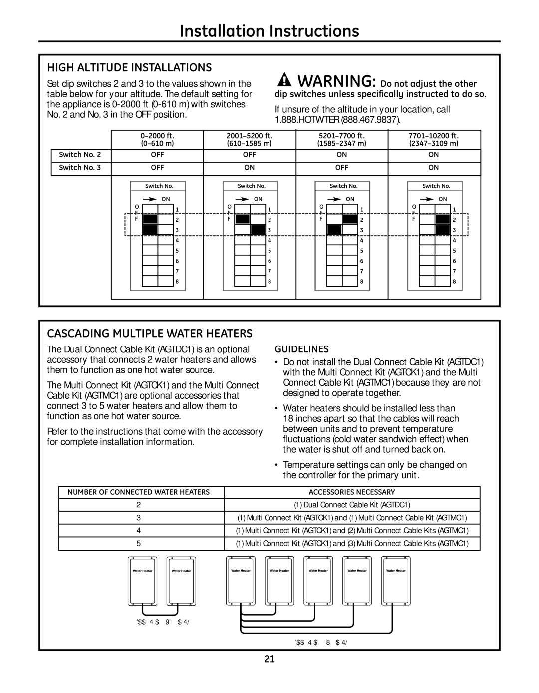 GE GP94DNSRSA, GN94DNSRSA, GN75DNSRSA warranty High Altitude Installations, Guidelines 