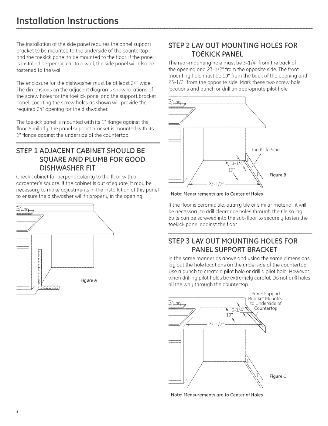 GE GPS5CC, GPS5WW Square and Plumb for Good Dishwasher FIT, LAY OUT Mounting Holes for Toekick Panel 