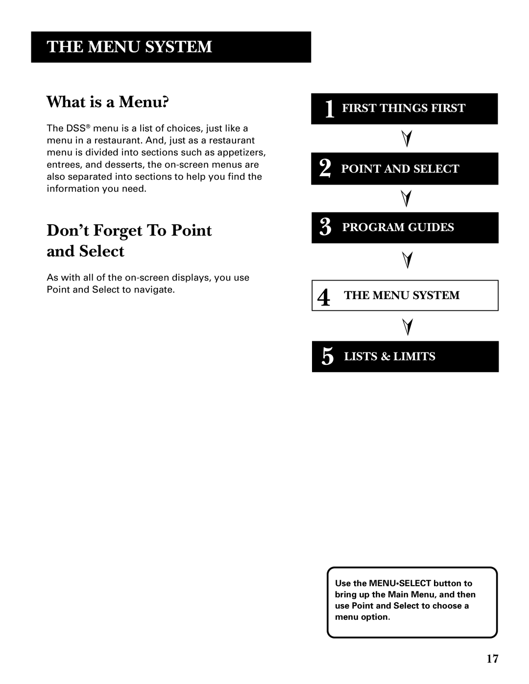 GE GRD33G3A manual Menu System, What is a Menu?, Don’t Forget To Point Select 