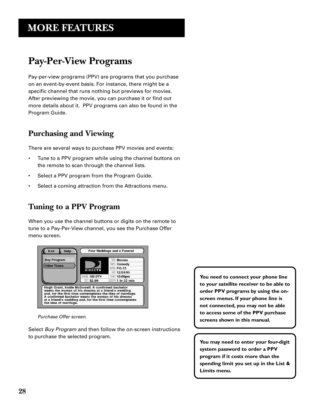 GE GRD33G3A manual Pay-Per-View Programs, Purchasing and Viewing, Tuning to a PPV Program 