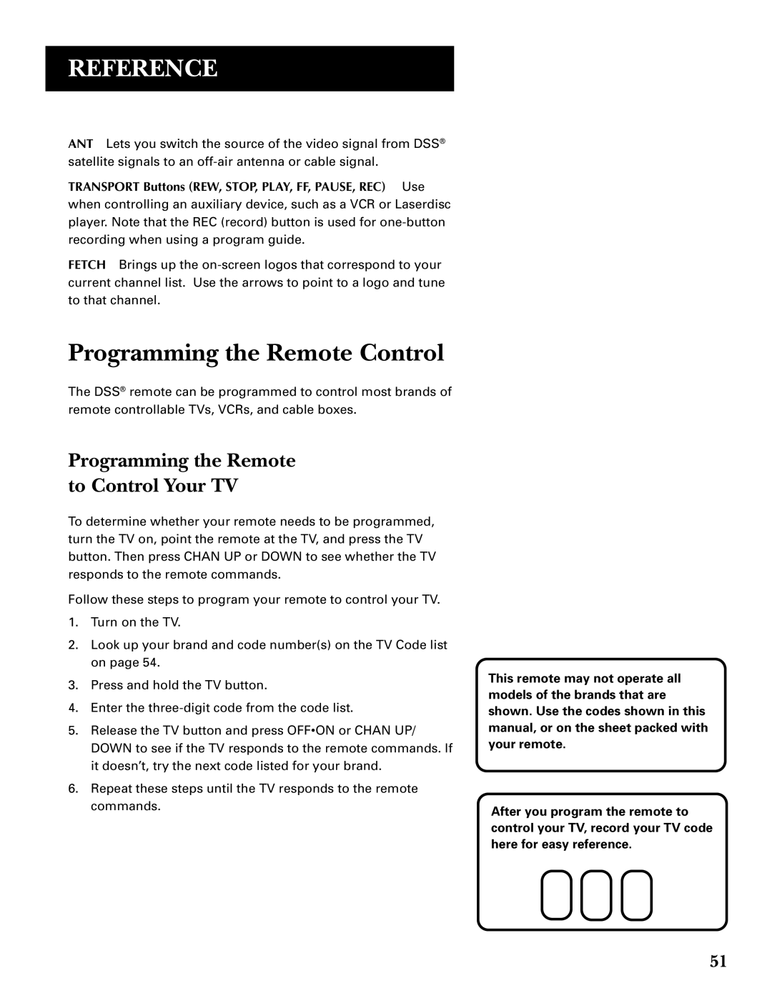 GE GRD33G3A manual Programming the Remote Control, Programming the Remote to Control Your TV 