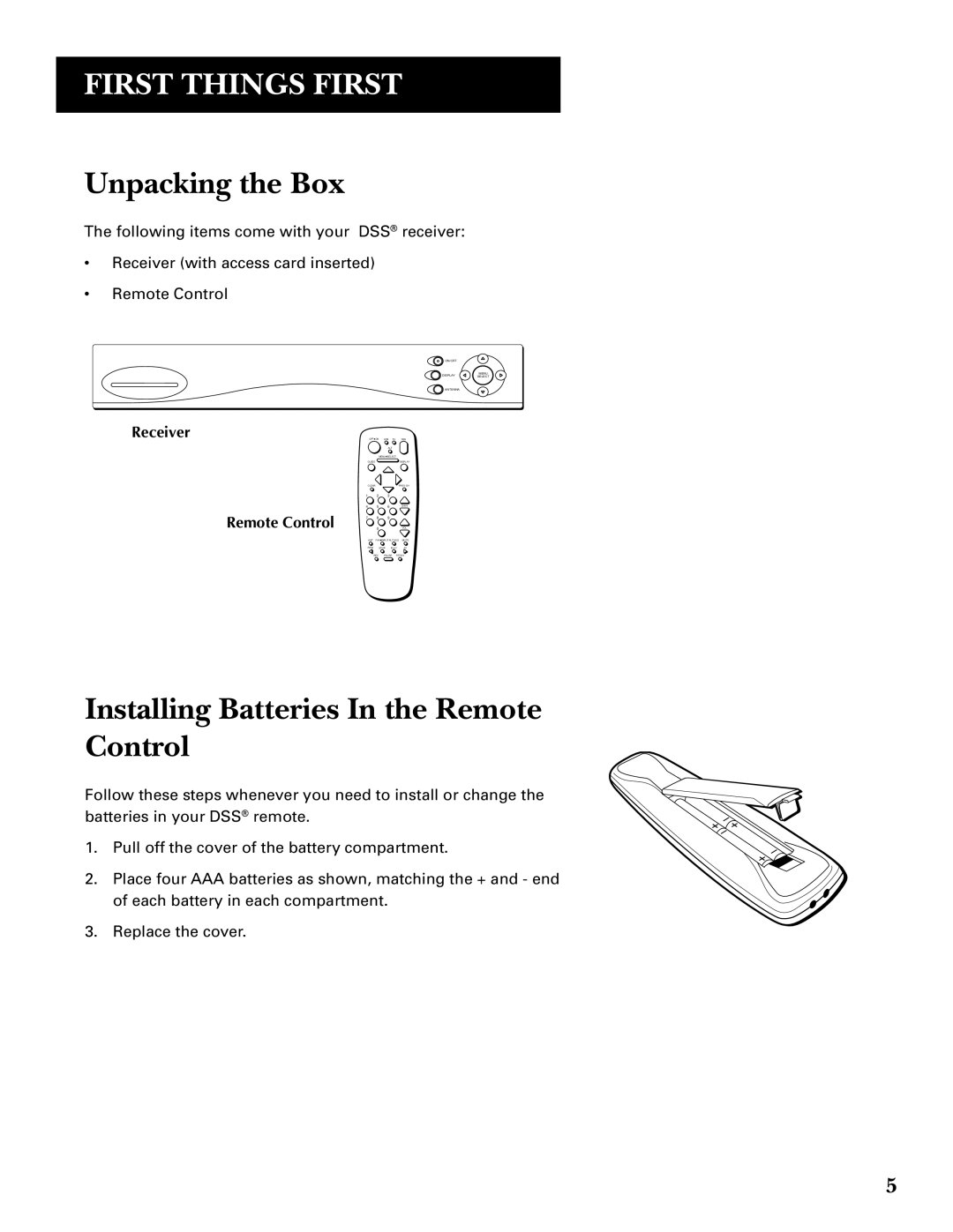 GE GRD33G3A manual Unpacking the Box, Installing Batteries In the Remote Control 