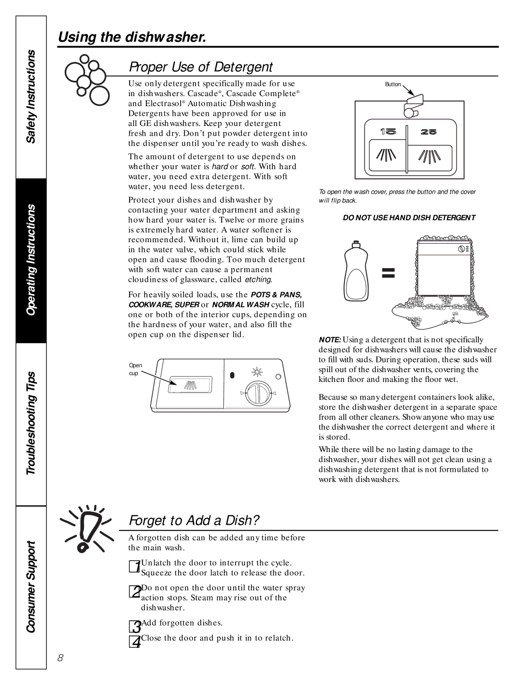 GE GSC1807 owner manual Proper Use of Detergent 