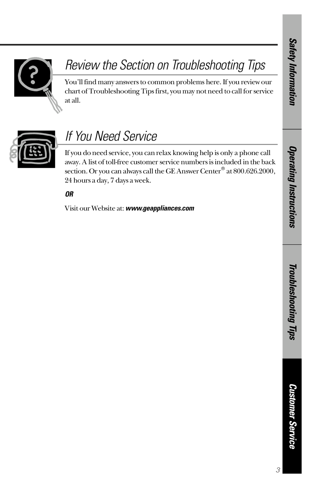 GE GSC3200 owner manual If You Need Service, Review the Section on Troubleshooting Tips 