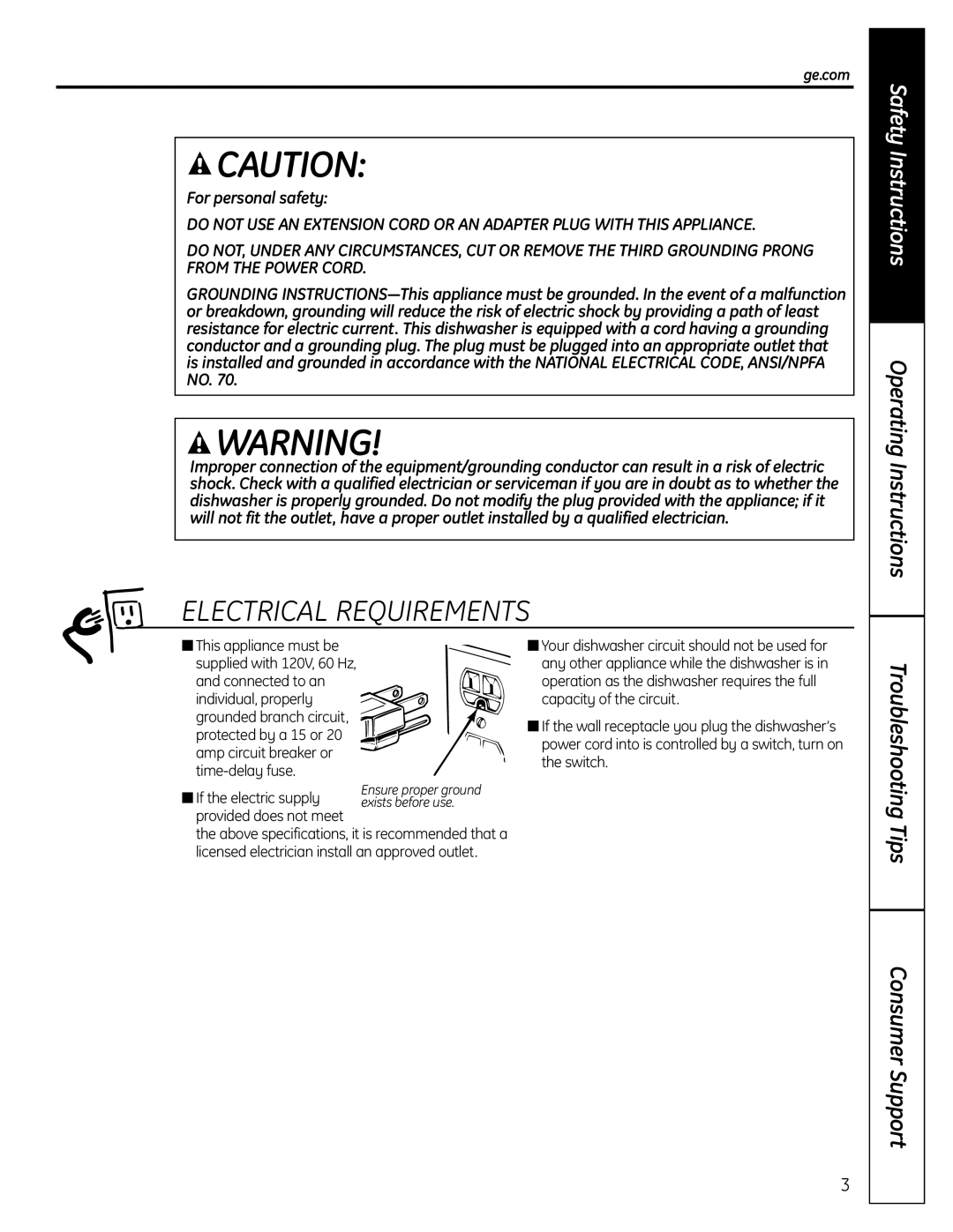 GE GSC3500 owner manual Troubleshooting Tips Consumer Support, For personal safety, Ge.com 