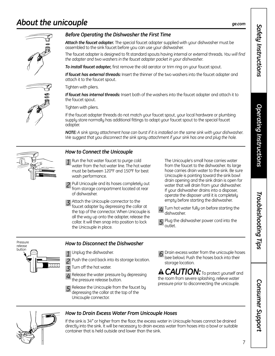 GE GSC3500 owner manual About the unicouple, Tips 