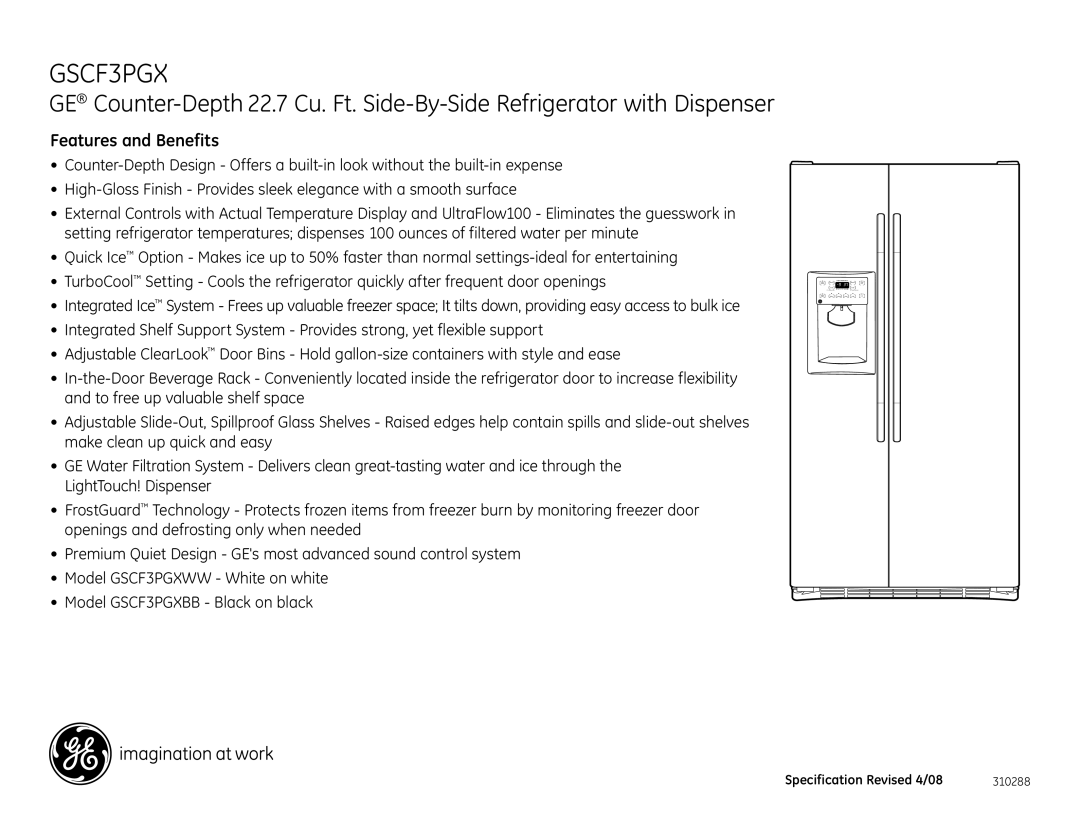 GE GSCF3PGX dimensions Features and Benefits 