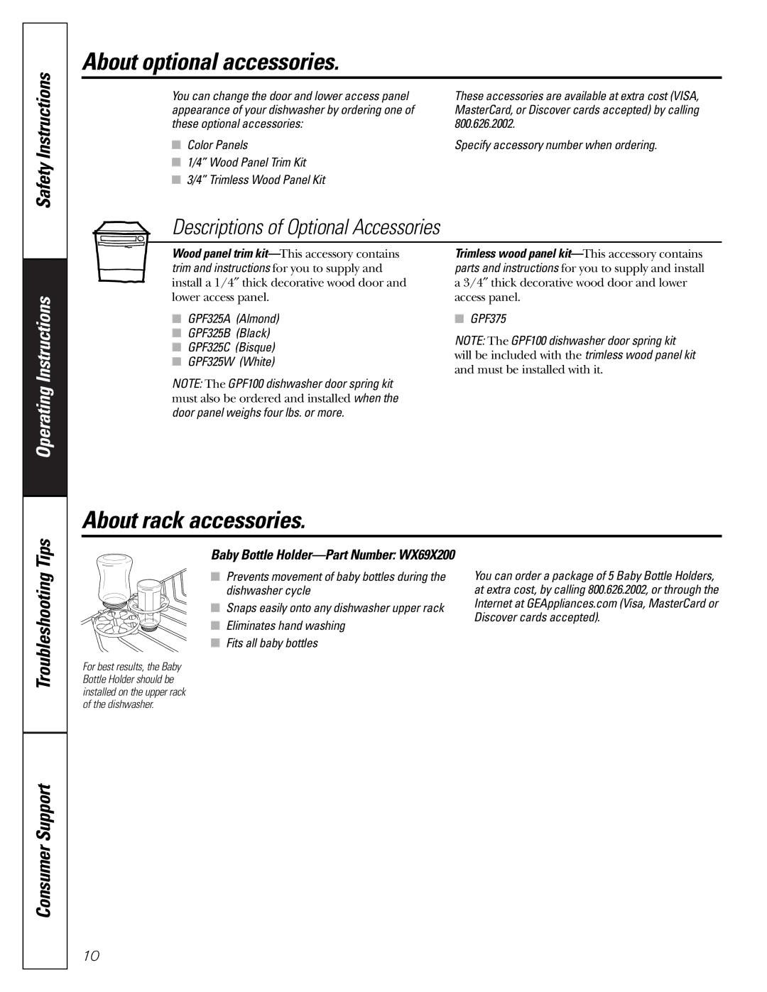 GE GSD2001, GSD1900, GSD1200, GSD1000, GSD1100 owner manual About optional accessories, About rack accessories 