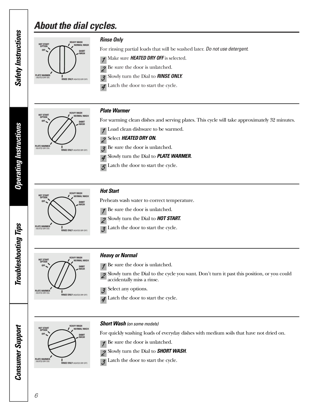 GE GSD1900, GSD2001, GSD1200, GSD1000, GSD1100 owner manual About the dial cycles, Tips 