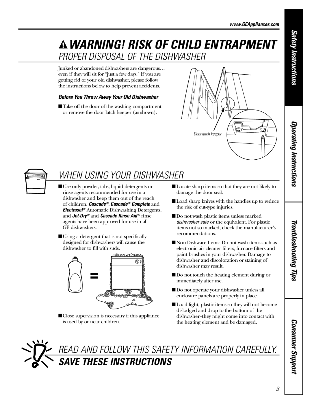 GE GSD1100G, GSD2001J, GSD2000J, GSD1900J, GSD1000G Before You Throw Away Your Old Dishwasher, Operating Instructions 