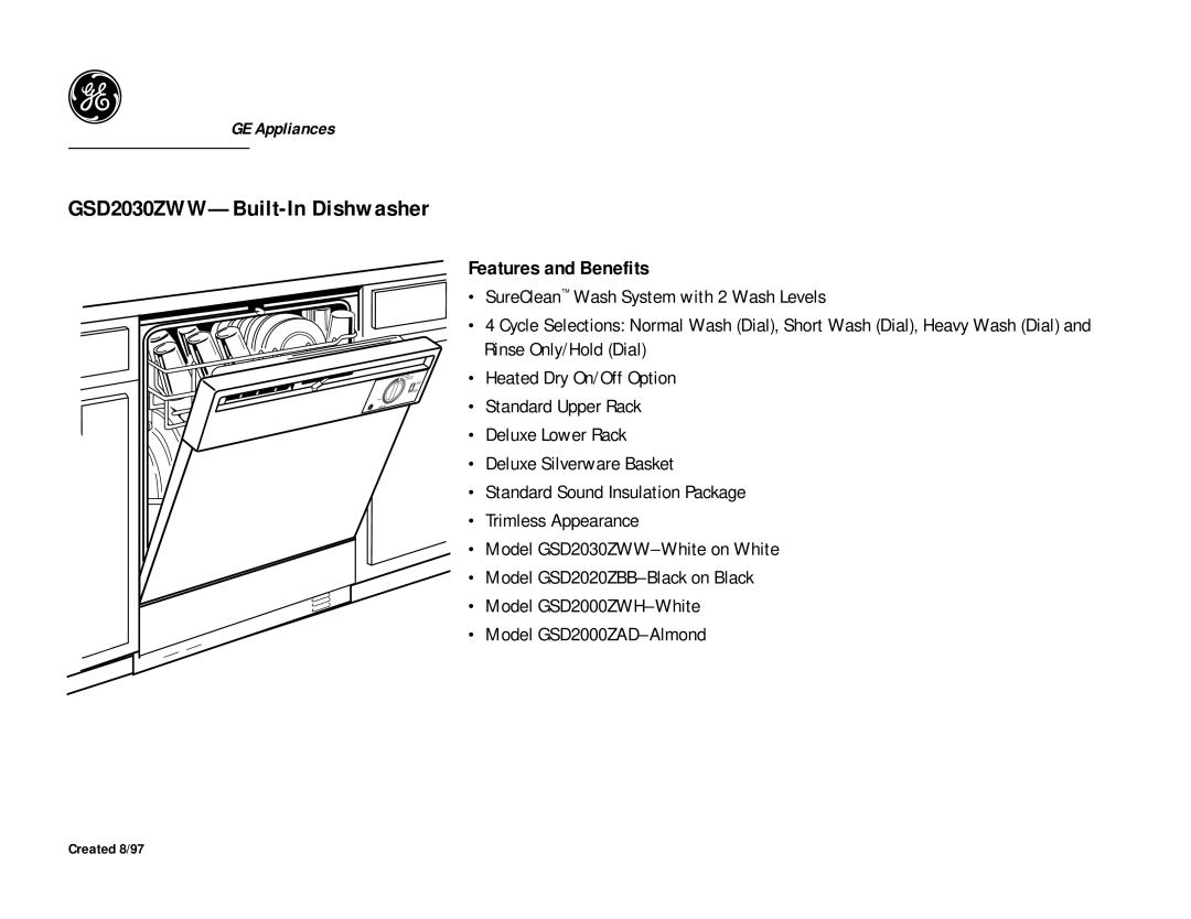 GE GSD2030ZWW dimensions Features and Benefits 